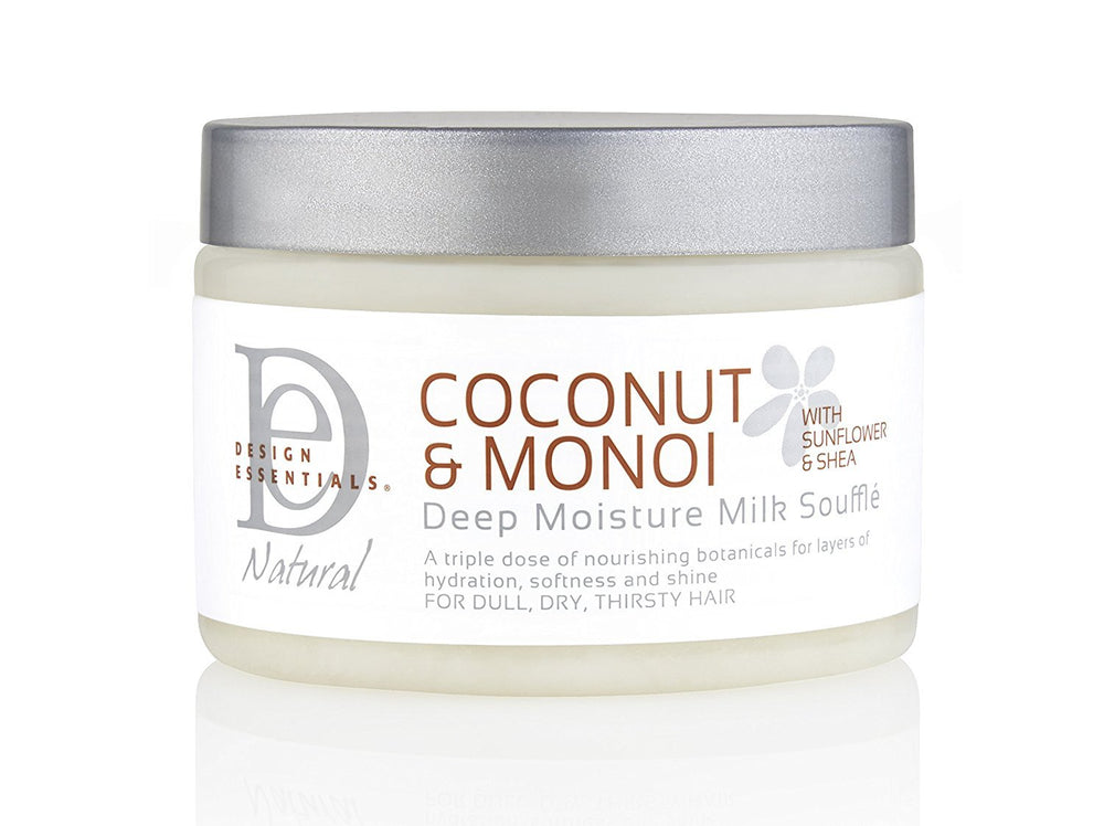Design Essentials Deep Moisture Milk Souffle bottle front offers lightweight hydration for luminous, frizz-free curls.