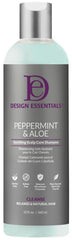 Design Essentials Peppermint & Aloe Therapeutics AntiItch Shampoo bottle provides soothing scalp relief.