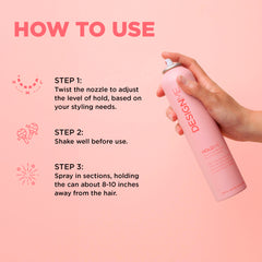 Design-Me HOLD.ME light-hold shot suggesting frizz control and prep