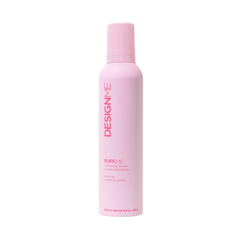 Design.Me PUFF.ME bottle front for lightweight volume on fine hair.