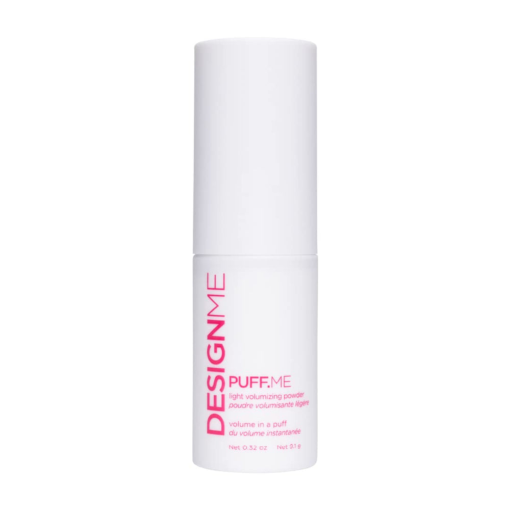 Design.Me PUFF.ME hair powder bottle spray demonstrates mess-free root lift