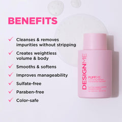 Design.Me PUFF.ME shampoo lather close-up highlighting rich foam for root volume