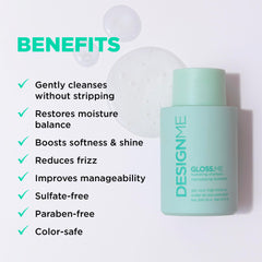 Design.Me GLOSS.ME pump application demonstrates gentle scalp cleansing for even distribution.
