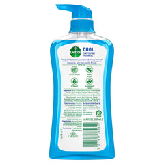 Dettol Cool Body Wash bottle with foam illustrates rich lather delivering a refreshing cleanse.