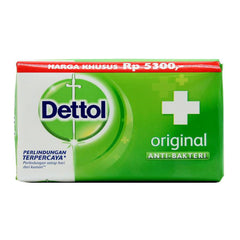 Dettol Original soap bar closeup shows smooth texture used for gentle cleansing.