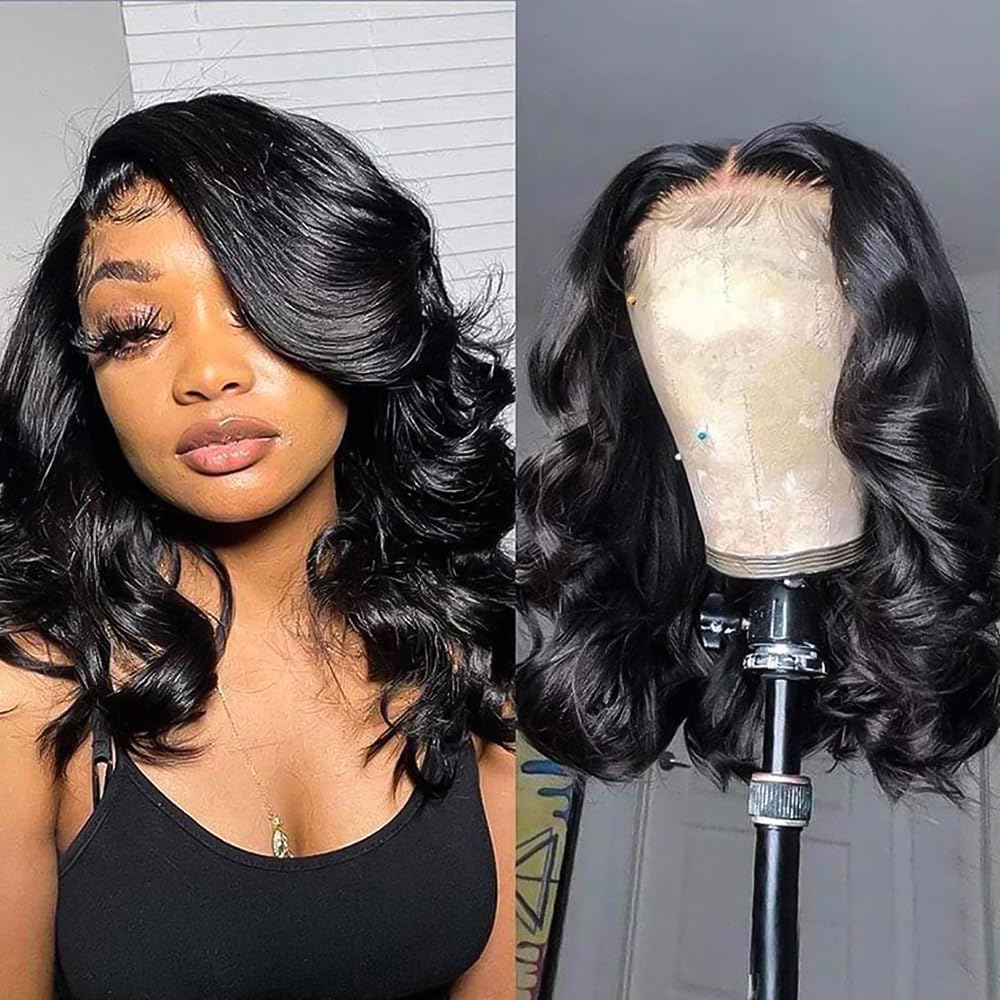 Devonia bob wig 14-inch body wave front lace for natural daily styling.