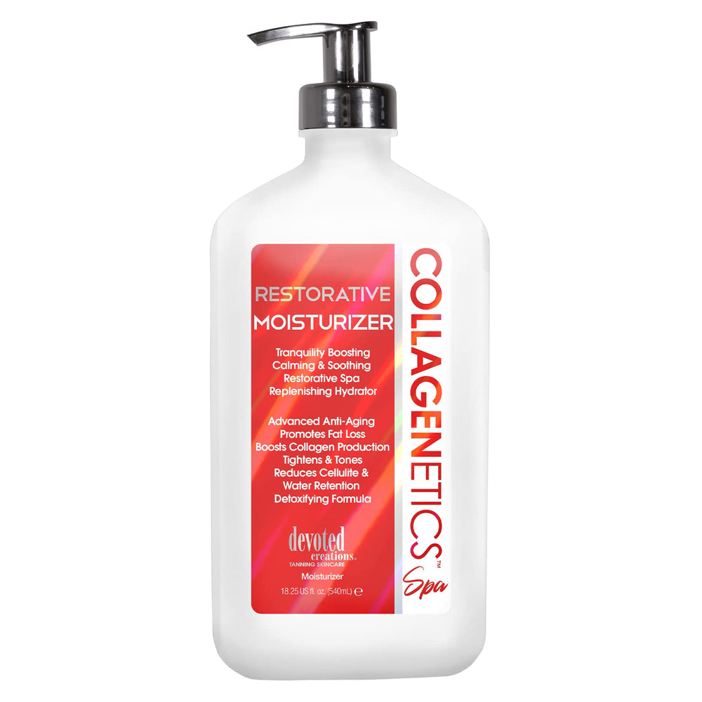 Devoted Creations Collagenetics Spa Restorative Moisturizer jar displaying rich, hydrating texture for daily skin nourishment