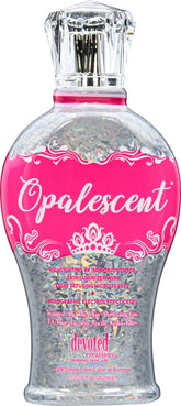 Devoted Creations Opalescent Tanning Lotion bottle showcasing bronzer-free glow for indoor or outdoor tanning.