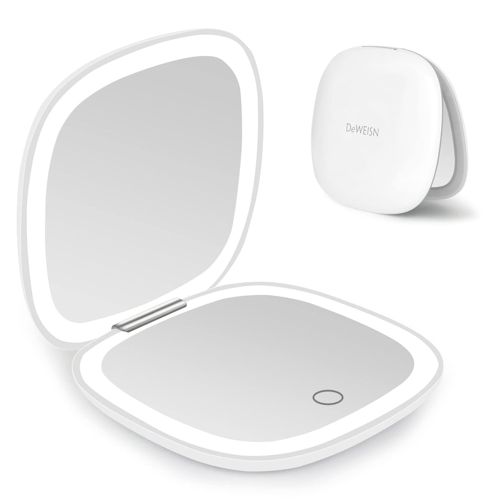 Deweisn compact mirror with 1x and 10x views for precise makeup detailing on the go.