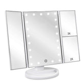 Deweisn floor-mount tri-fold LED makeup mirror front view for precise makeup in dim rooms