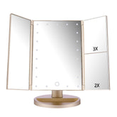 Deweisn floor-mount tri-fold lighted vanity mirror with 21 LEDs for precise makeup