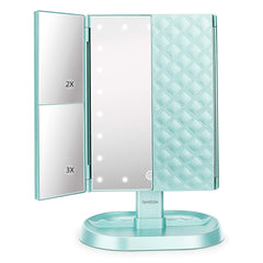 deweisn trifold lighted vanity mirror shows 21 LEDs for precise makeup lighting