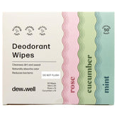 Dew Well Deodorant Wipes packaging shows compact travel-ready design for on-the-go refreshment