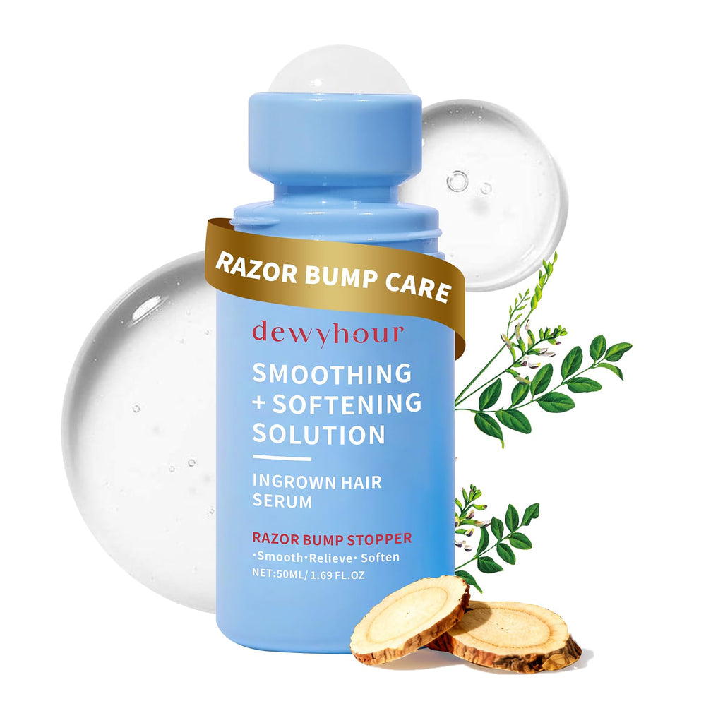 Dewyhour ingrown hair serum bottle closeup showing targeted care