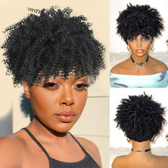 DEYNGS headband wig Afro kinky-puff front view shows soft, tangle-resistant fibers for daily wear.