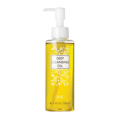 DHC Deep Cleansing Oil Medium bottle shows fragrance-free cleansing for all skin types.