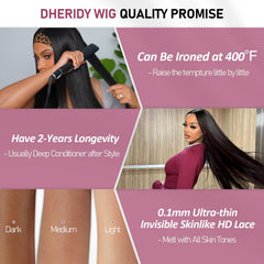 Dheridy 13x6 HD lace front wig skinlike lace detail for seamless melt