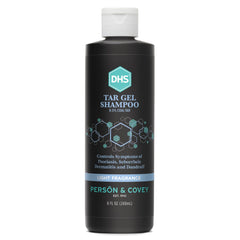DHS Person & Covey T Gel Shampoo bottle on a bathroom shelf for deep cleansing scalp care