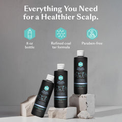 Close-up of DHS T Gel Shampoo gel formula highlighting refined coal tar