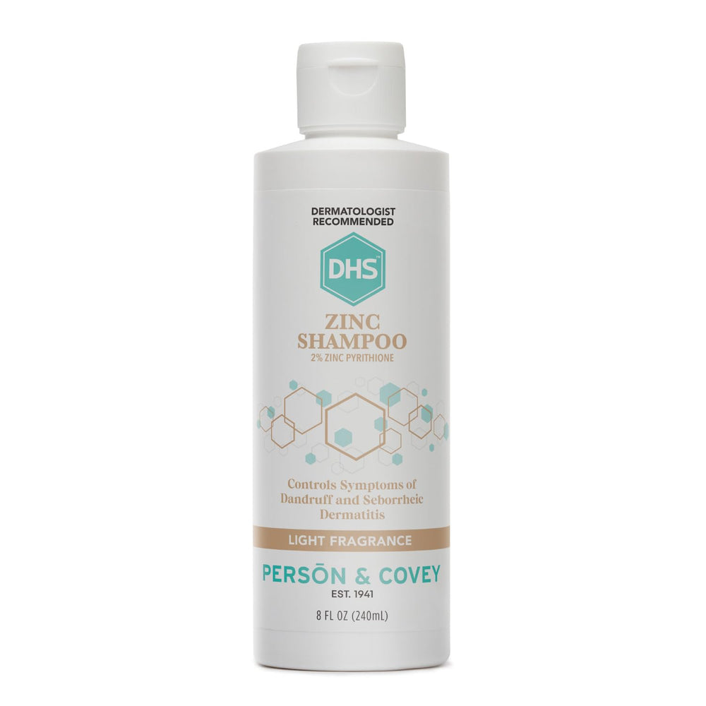 DHS Zinc Shampoo bottle-front view highlighting 2% zinc pyrithione for flake relief