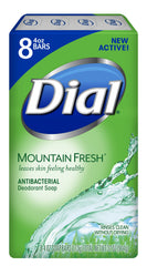 Dial antibacterial bar soap Mountain Fresh bar showing deep cleansing and fresh scent.