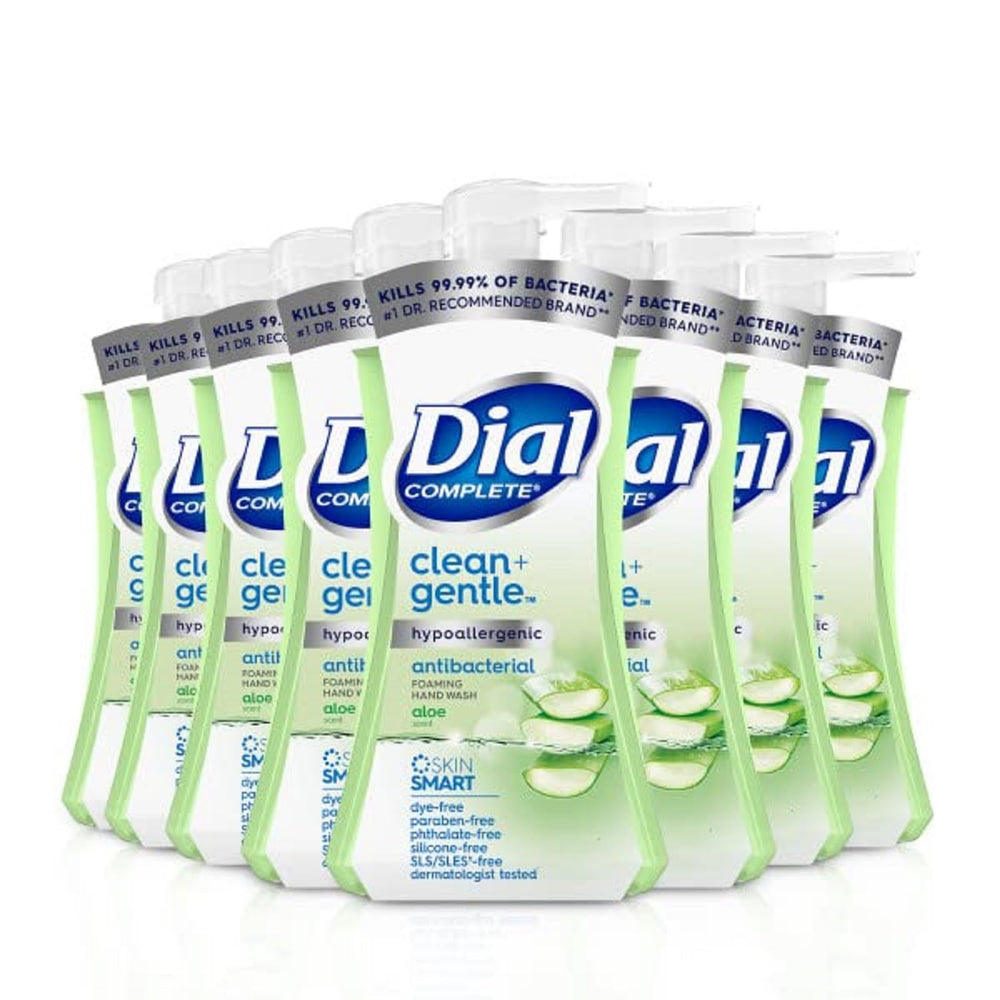 Dial Complete Aloe hand wash bottle showing gentle cleansing.