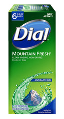 Dial Mountain Fresh bar soap pack showing six bars for long-lasting protection.