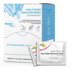 Diamond Wipes nail polish remover wipes featuring aloe vera, 50-pack, gentle polish removal.
