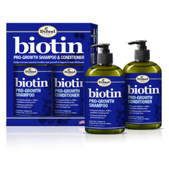 Difeel Pro-Growth Biotin Shampoo bottle shows sulfate-free cleansing for gentle care.