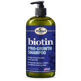 Difeel Pro-Growth Biotin Shampoo bottle front suggests hair growth support and fullness.