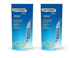 Differin Adapalene Gel twin-pack box shows long-lasting supply for routine acne care.