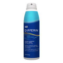 Differin body spray front packaging showing product and size, fast application benefit