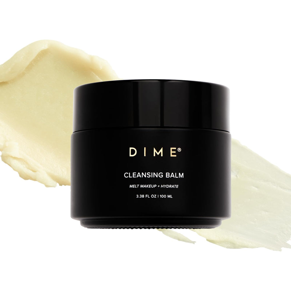 DIME Beauty cleansing balm jar ready for makeup removal and hydration.