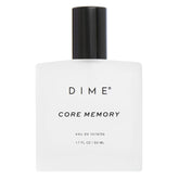 DIME Beauty Core Memory Perfume bottle closeup shows bright citrus scent for everyday wear.