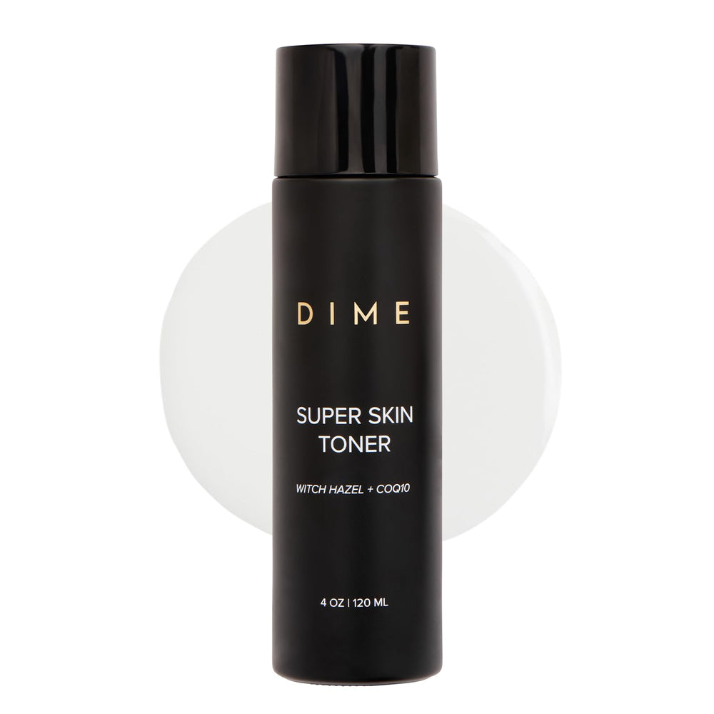 DIME Beauty Super Skin Toner bottle showcases gentle, alcohol-free formula for bright, balanced skin.