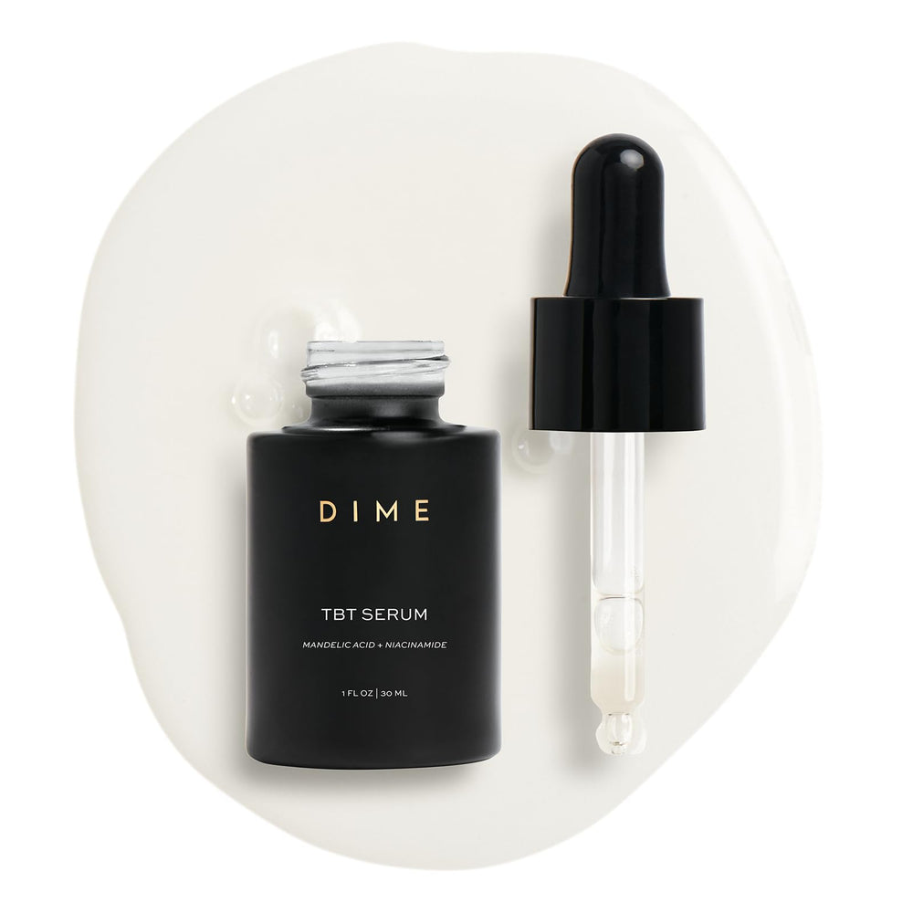 DIME TBT Serum bottle shows hydrating formula for youthful skin