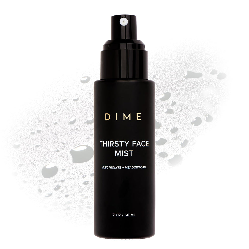 DIME Thirsty Face Mist bottle for refreshing hydration on contact.