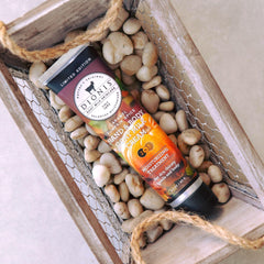 Dionis caramel pumpkin spice scent bottle closeup suggests spa-like aroma.