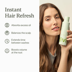 Divi Dry Shampoo application gesture shows easy, precise root refresh.