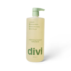 Divi Volumizing Shampoo bottle shows lightweight volume for fine hair.