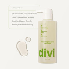 Divi volumizing shampoo scalp massage moment indicating balanced care