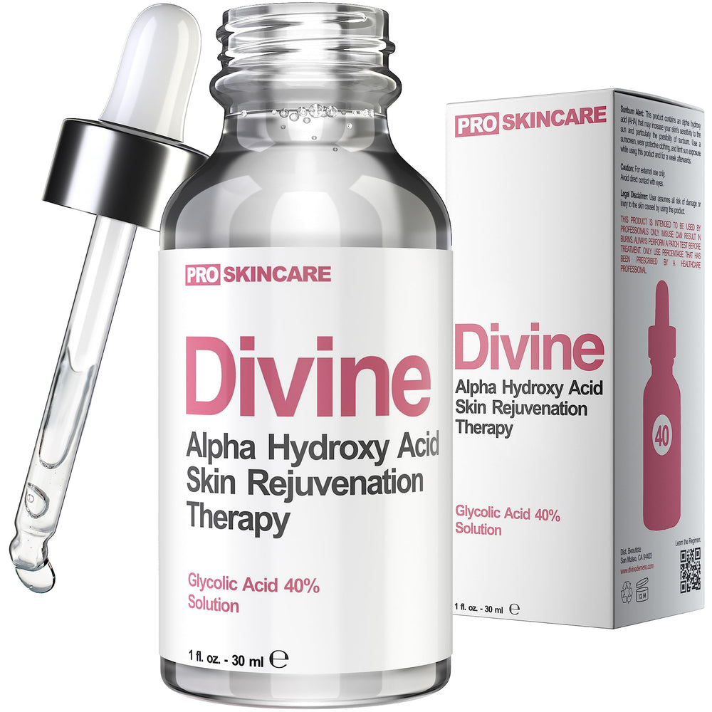 Divine Derriere Glycolic Peel 40% bottle close-up for smoother skin texture