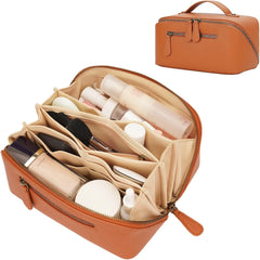 Divvia travel makeup bag opened flat for quick, organized access.