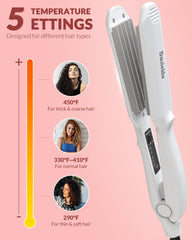 Dmriektu crimping iron heats to 410°F in 30 seconds for quick styling.