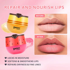 DMSKY six-flavor lip mask collection including strawberry, green apple, peach, lemon, honey, grape.