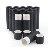 DMuuuDM 15-pcs paperboard lip balm tubes in black for eco-friendly DIY cosmetics.