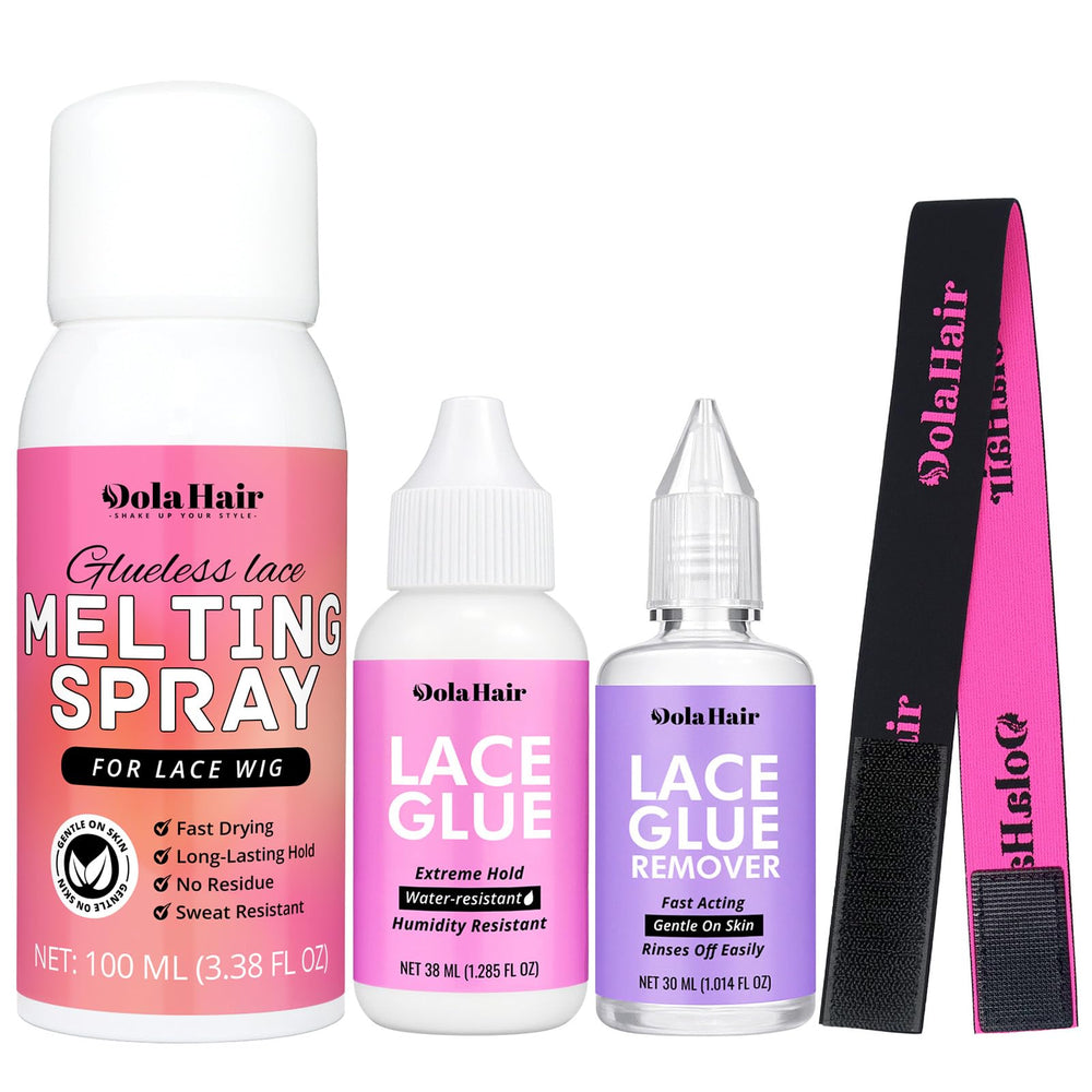 Dolahair lace melting spray application demonstrates seamless lace melt for natural blend