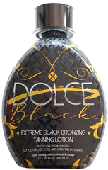 Dolce Black bronzer lotion image highlights tattoo color protection for vibrant ink.