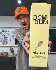 Dom Dom Big Papi long barrel brush in use showing smoothing results.