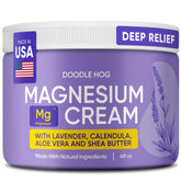 DOODLE HOG Lavender Magnesium Cream bottle showing calming lavender scent for nighttime relaxation.